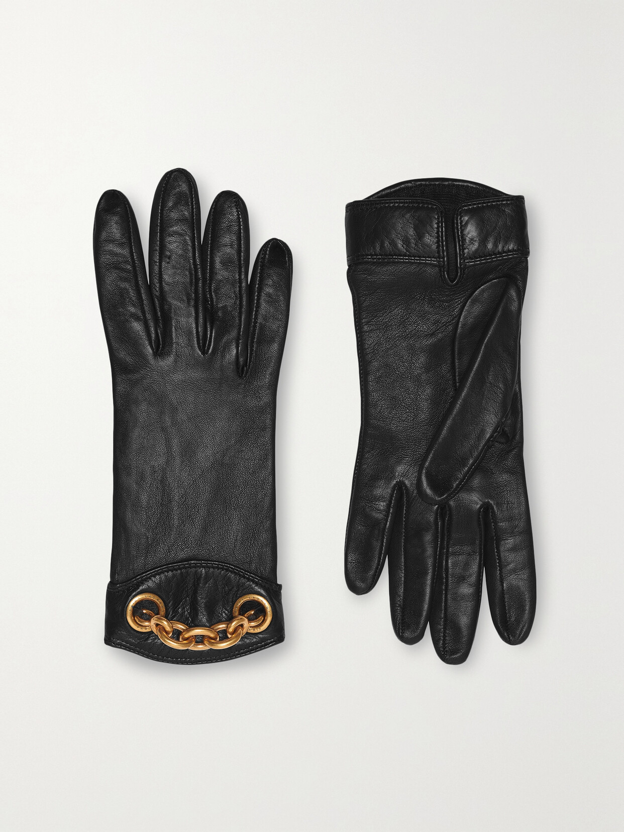 SAINT LAURENT Chain-embellished Leather Gloves - Black