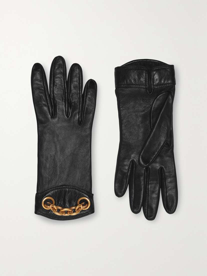 SAINT LAURENT Chain-embellished Leather Gloves