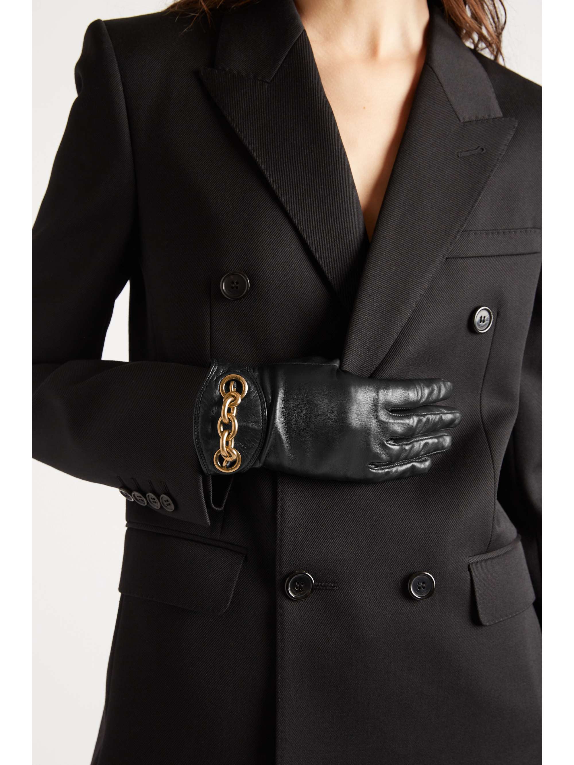 SAINT LAURENT Chain-embellished leather gloves