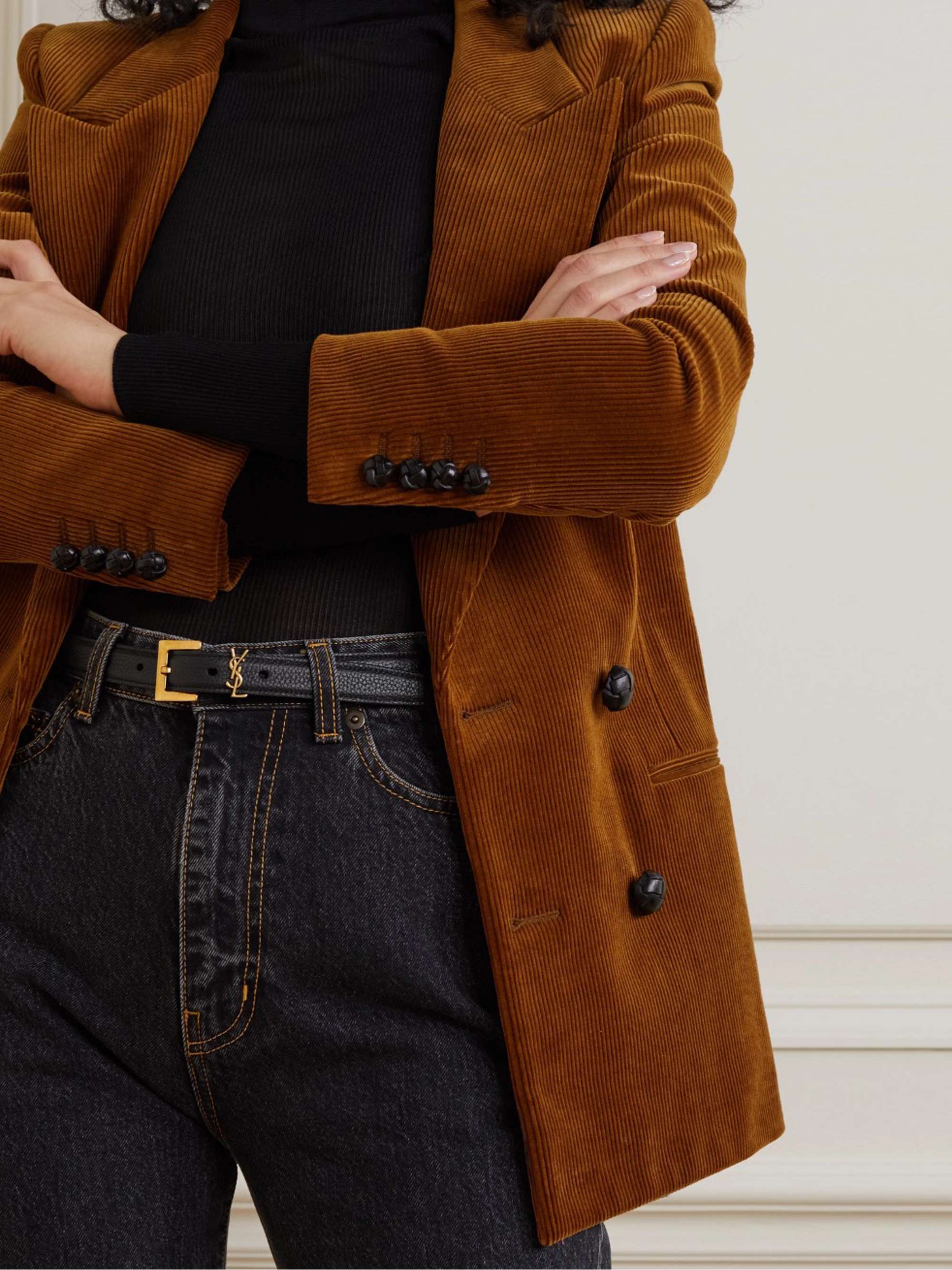 SAINT LAURENT Monogramme textured-leather belt
