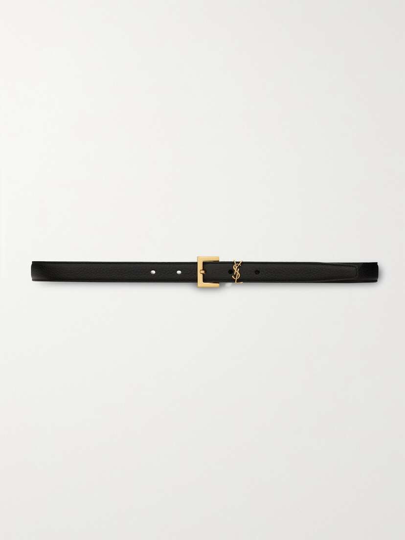 Saint Laurent Cassandre Textured-leather Belt