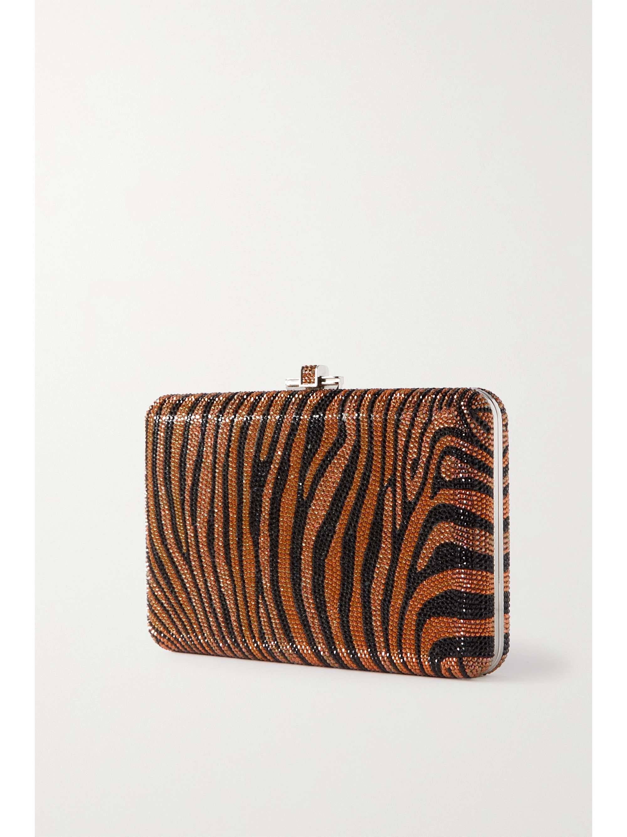 JUDITH LEIBER COUTURE Pochette en métal argenté à cristaux Slim Slide