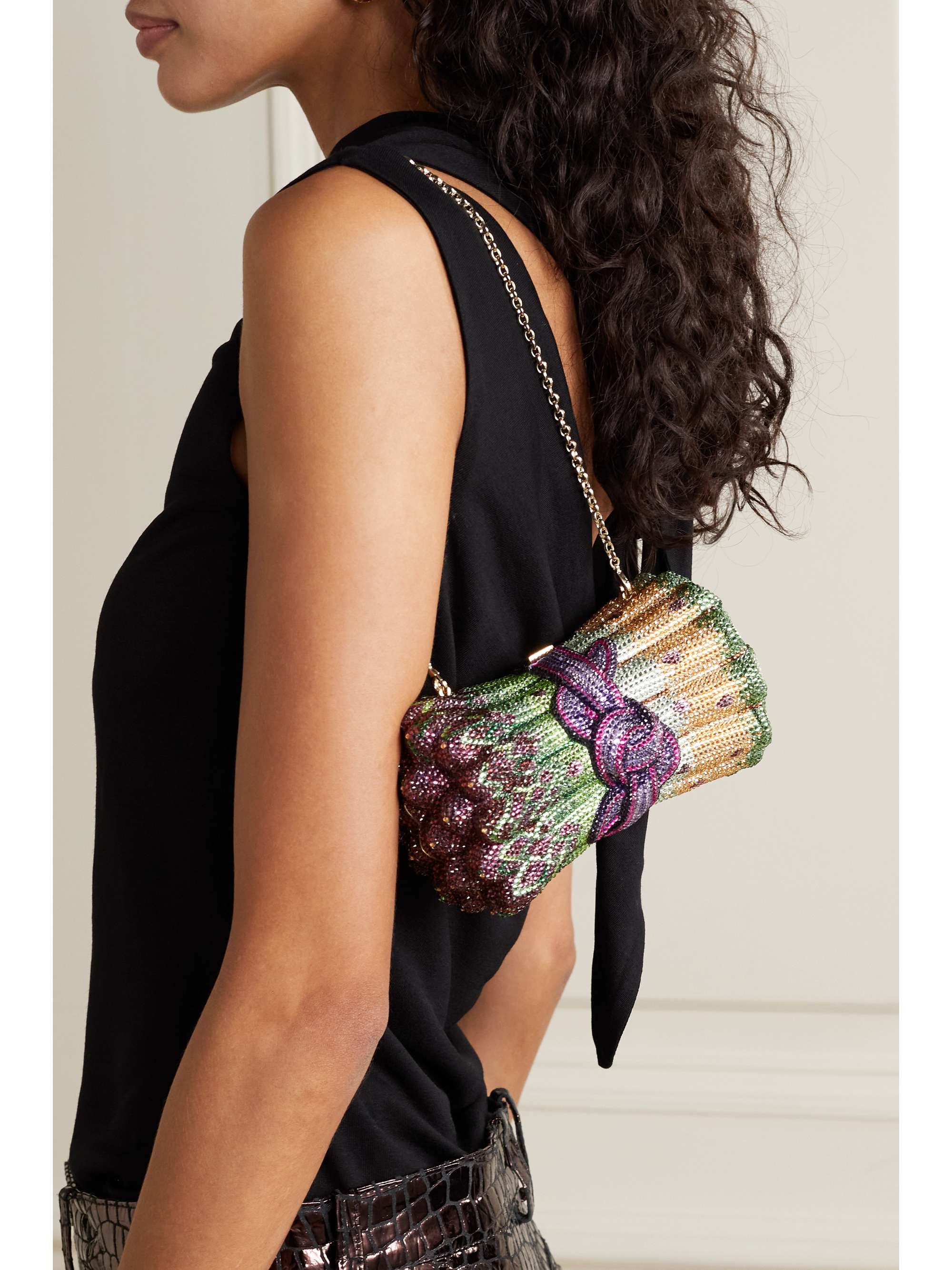 JUDITH LEIBER COUTURE Asparagus Hollandaise crystal-embellished gold-tone clutch