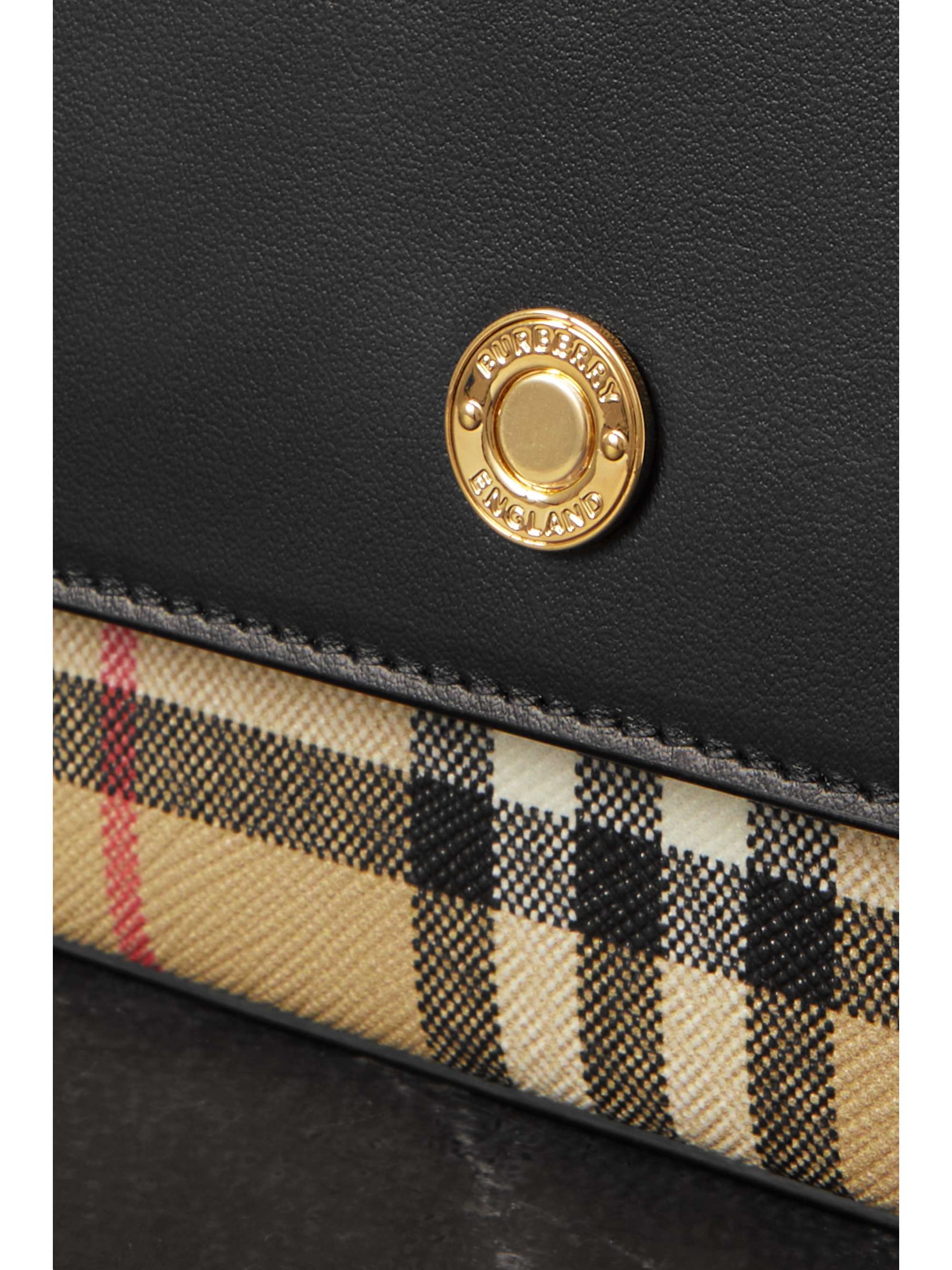 BURBERRY Small leather and checked canvas shoulder bag