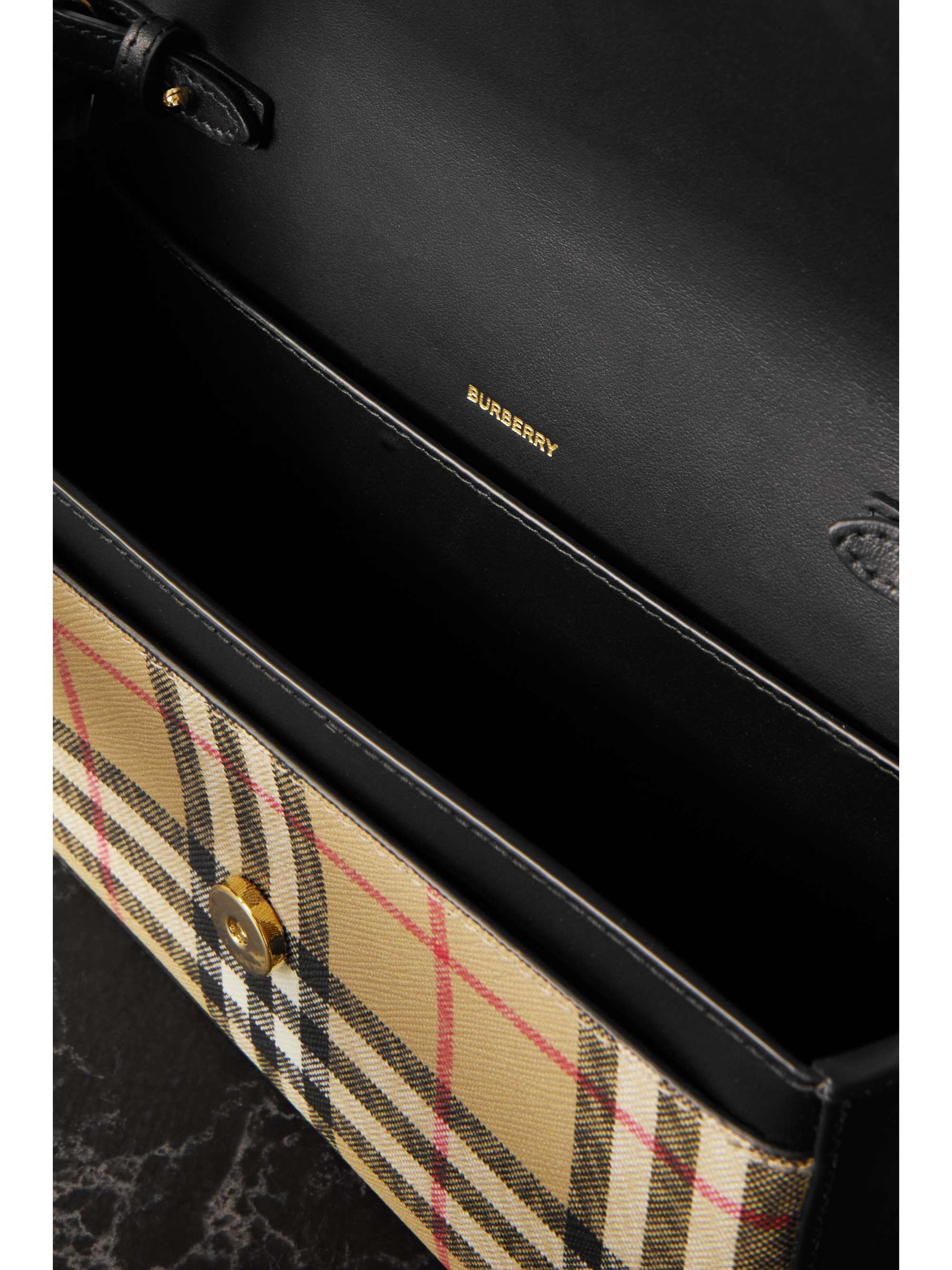 BURBERRY Small leather and checked canvas shoulder bag