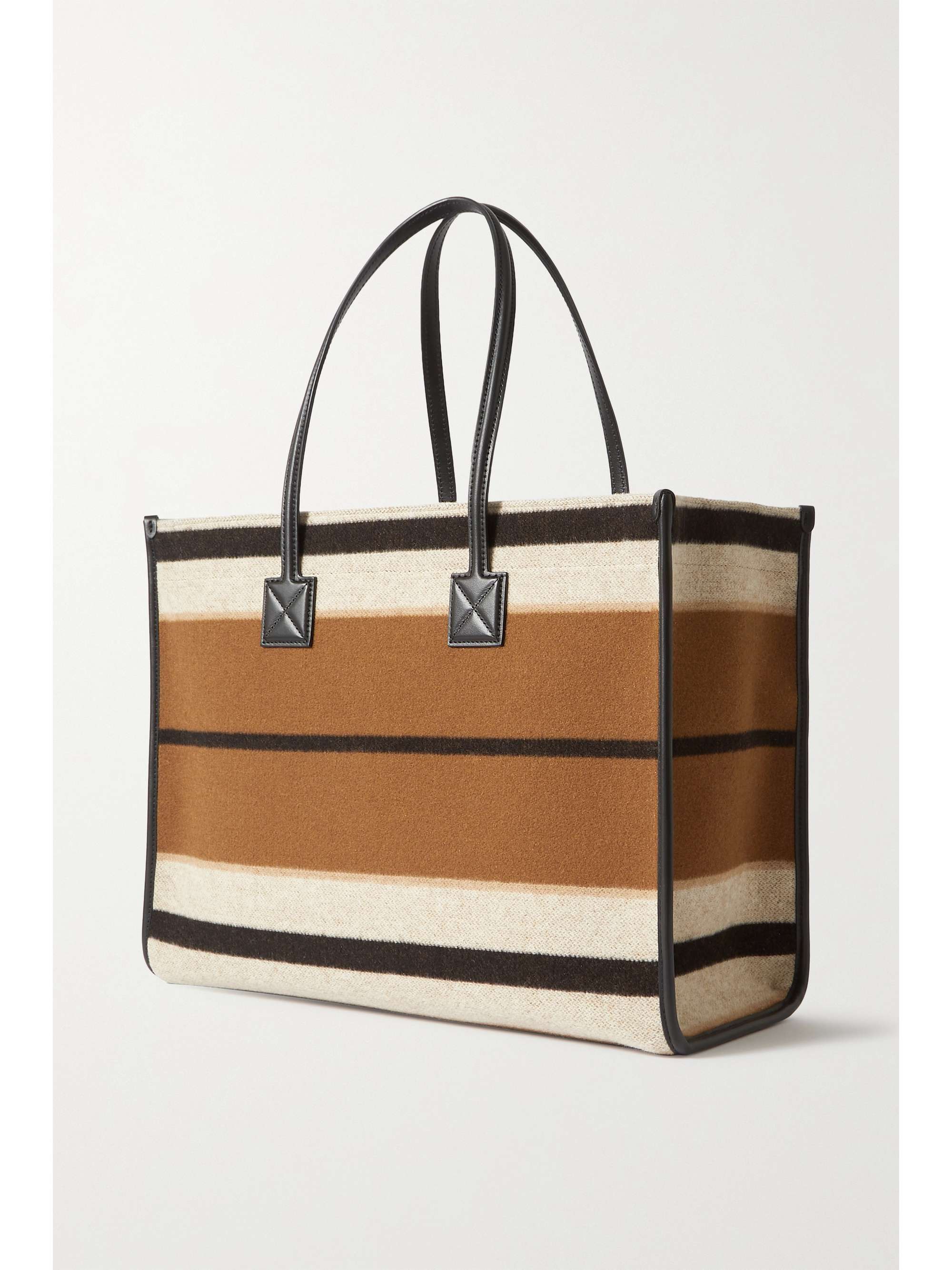 BURBERRY 皮革边饰条纹羊毛中号手提包