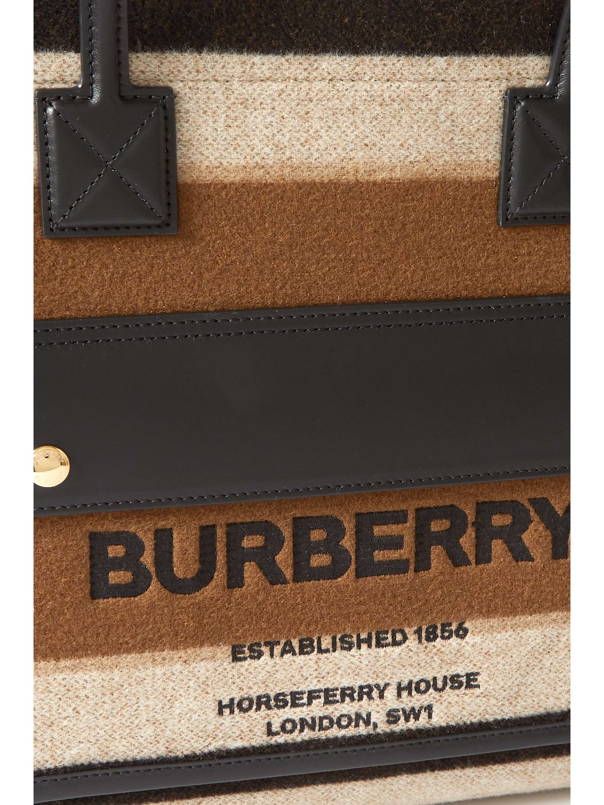 BURBERRY 皮革边饰条纹羊毛中号手提包