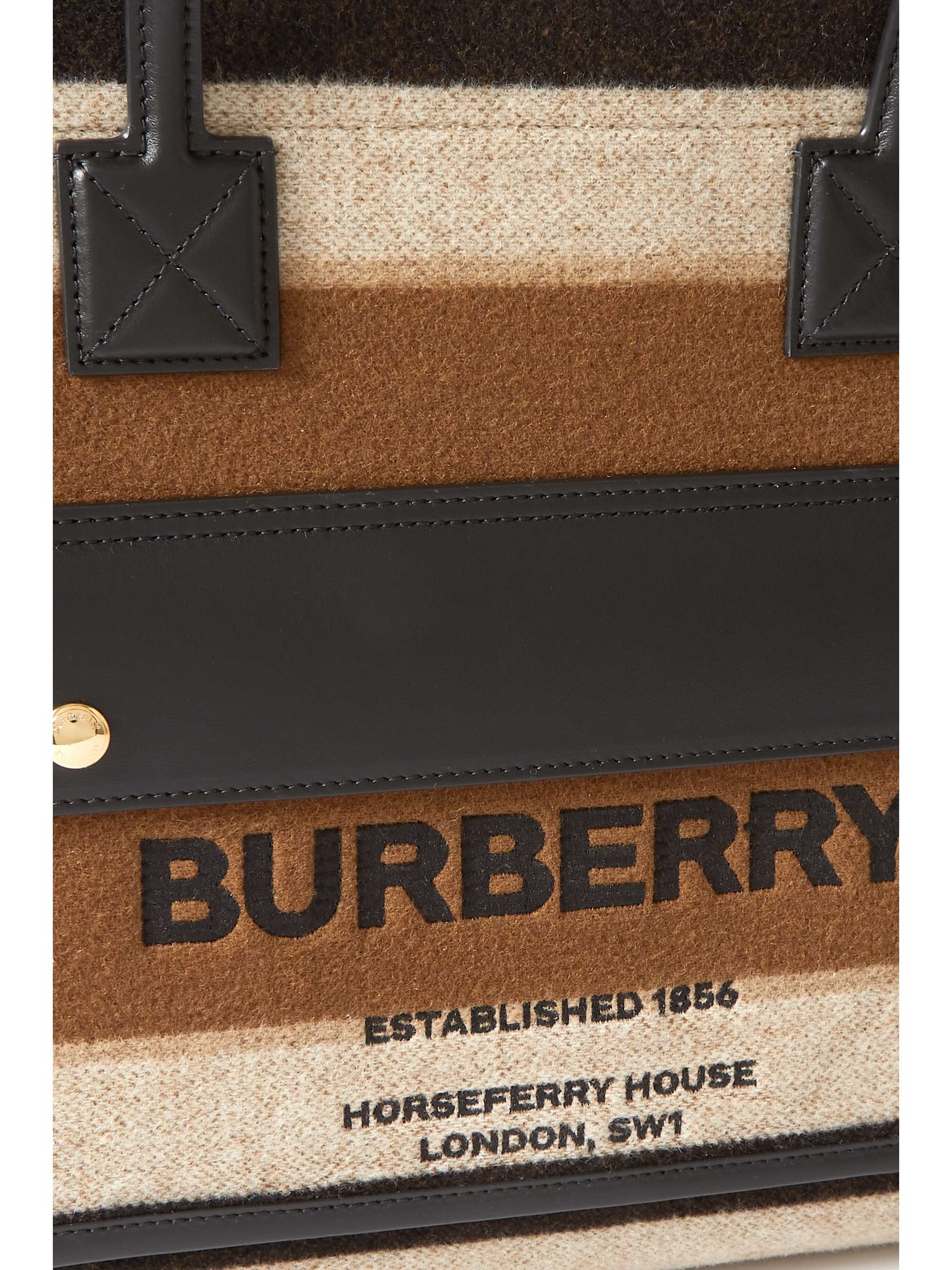 Brown Medium leather-trimmed striped wool tote | BURBERRY | NET-A-PORTER