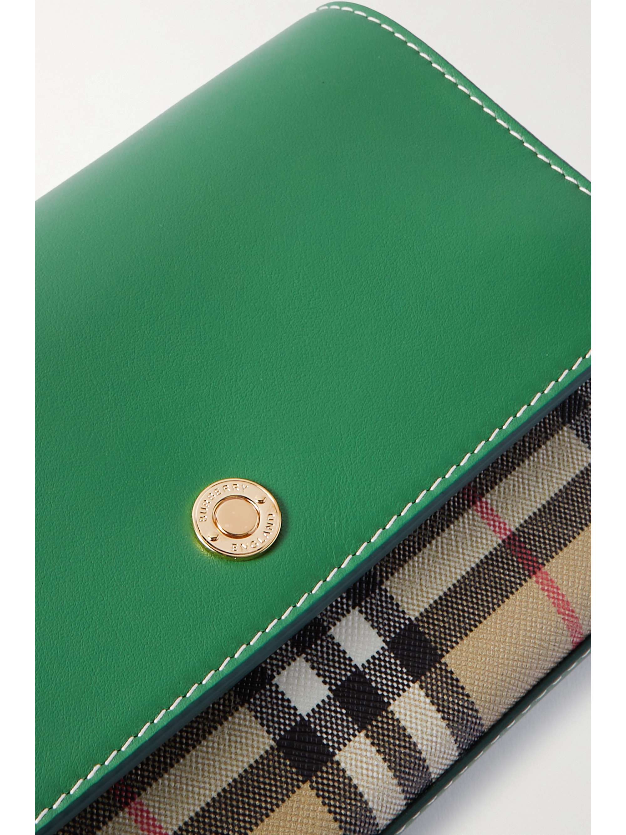 BURBERRY Small leather and checked canvas shoulder bag