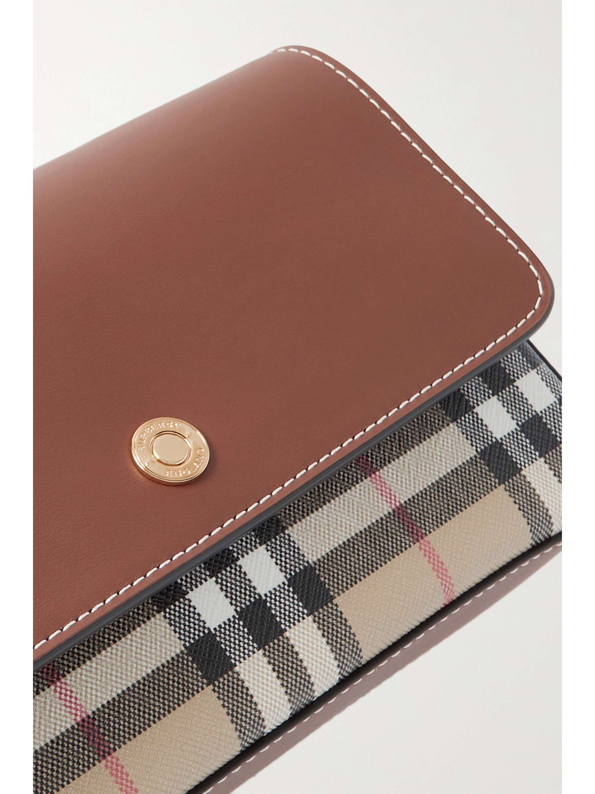 BURBERRY Small leather and checked canvas shoulder bag