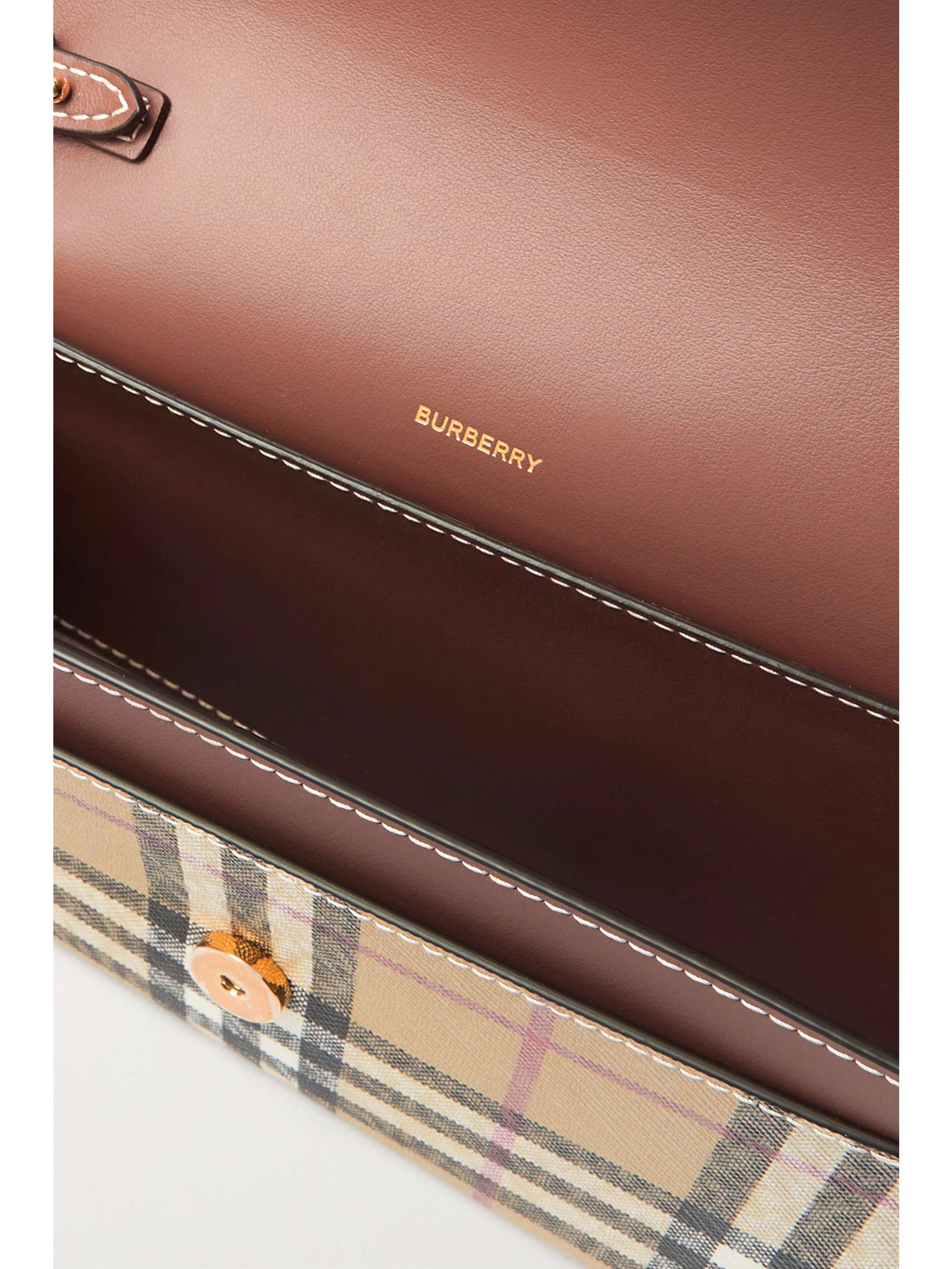 BURBERRY Small leather and checked canvas shoulder bag
