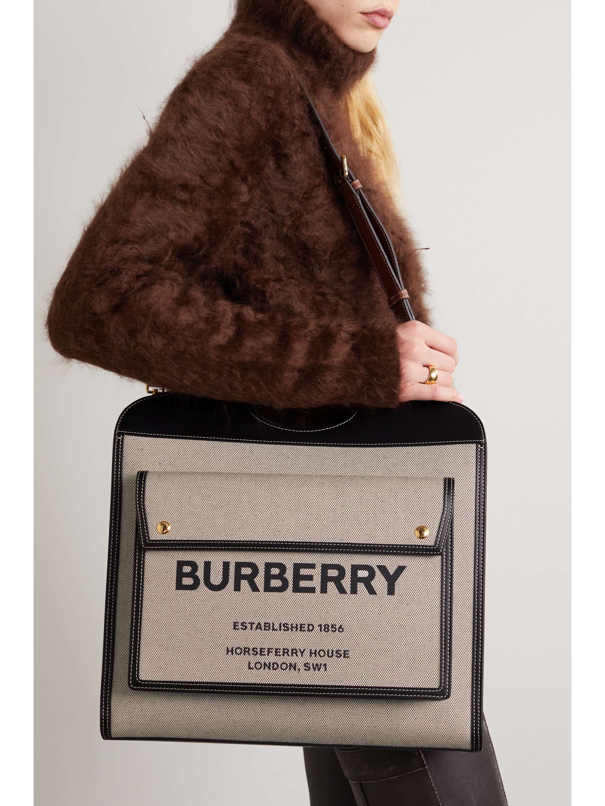 BURBERRY Medium leather-trimmed printed cotton-canvas tote