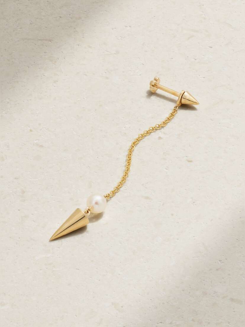 MARIA TASH 40mm Pendulum Spike 14-karat Gold Pearl Single Earring