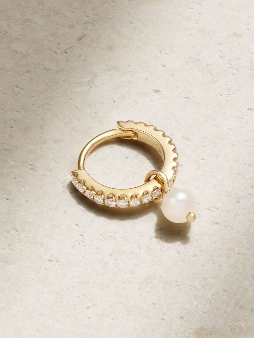 MARIA TASH 6.5mm 18-karat Gold, Diamond And Pearl Single Hoop Earring