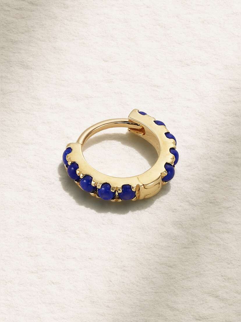 MARIA TASH 6.5mm 14-karat Gold Lapis Lazuli Single Hoop Earring