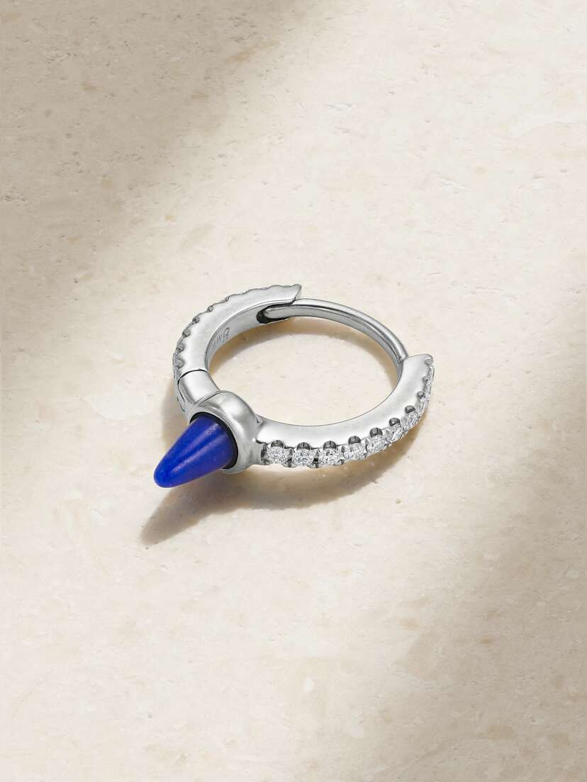 MARIA TASH 8mm 18-karat White Gold, Diamond And Lapis Lazuli Single Hoop Earring