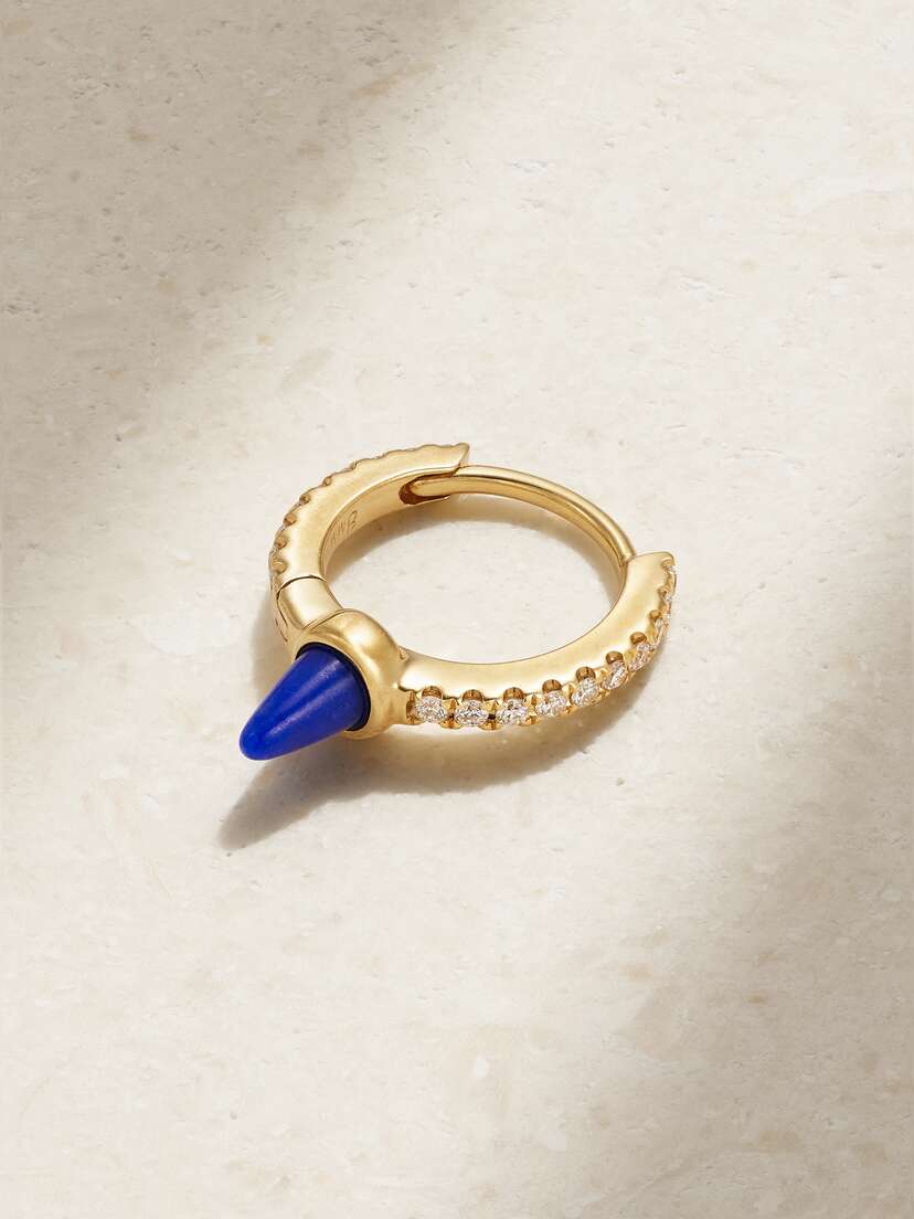 MARIA TASH 8mm 18-karat Gold, Diamond And Lapis Lazuli Single Hoop Earring