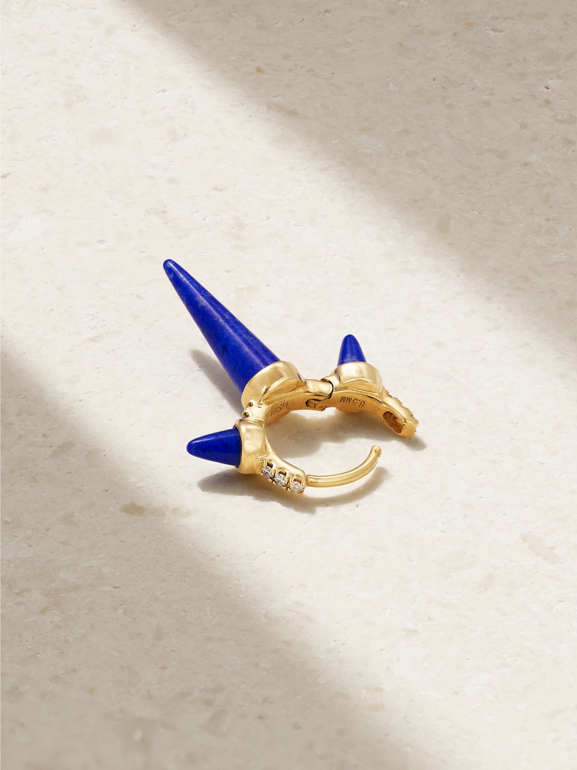MARIA TASH 6.5mm 18-karat gold, diamond and lapis lazuli single hoop earring