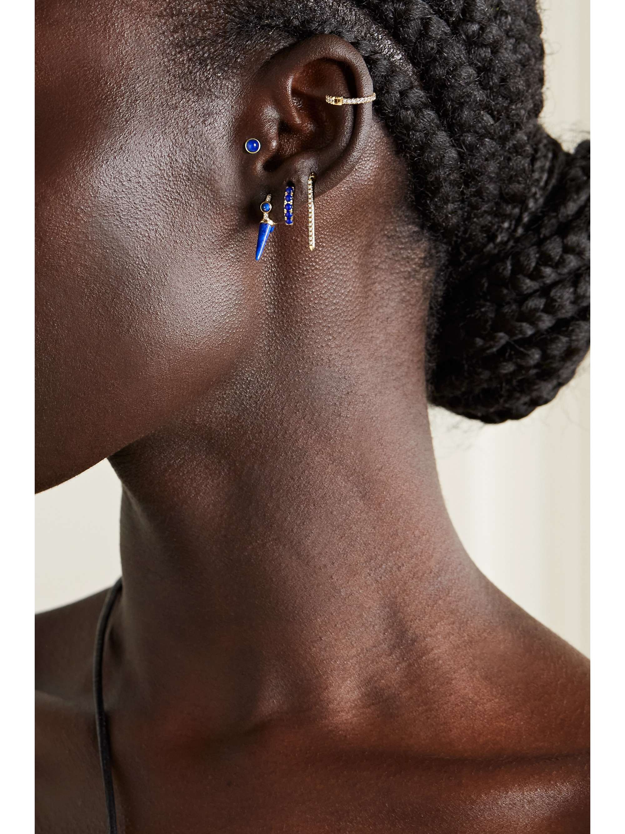 MARIA TASH 6.5mm 18-karat gold, diamond and lapis lazuli single hoop earring