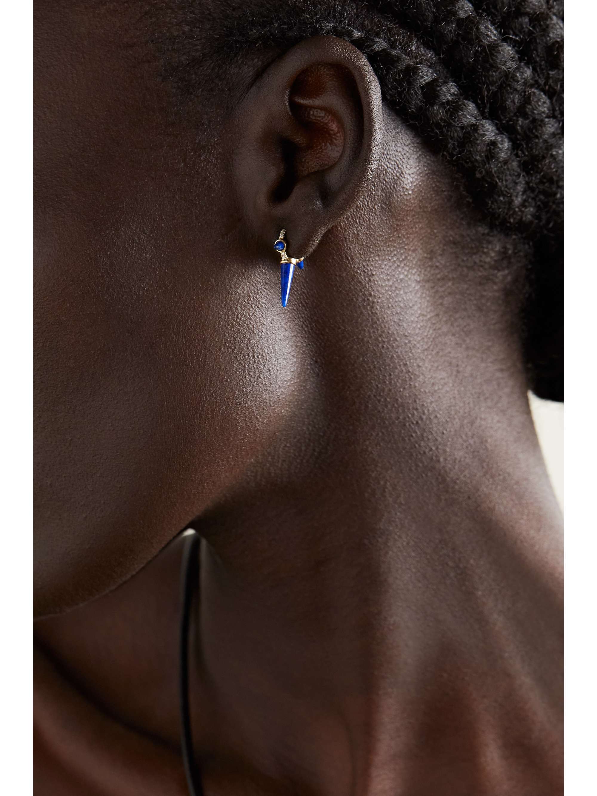 MARIA TASH 6.5mm 18-karat gold, diamond and lapis lazuli single hoop earring