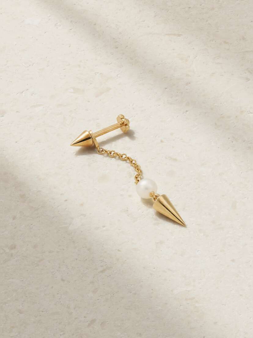MARIA TASH 20mm Pendulum Spike 14-karat Gold Pearl Single Earring