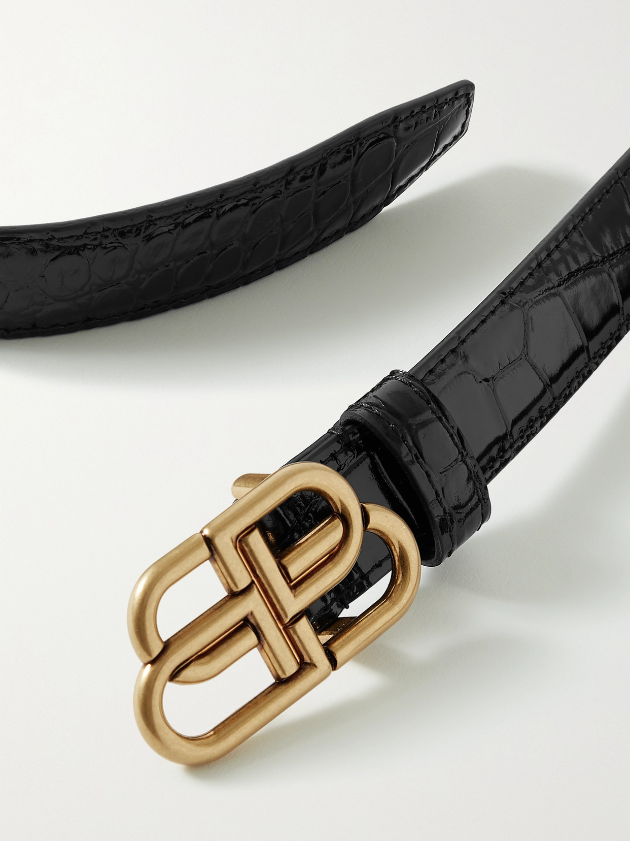 Balenciaga Bb Croc-effect Leather Waist Belt In Black
