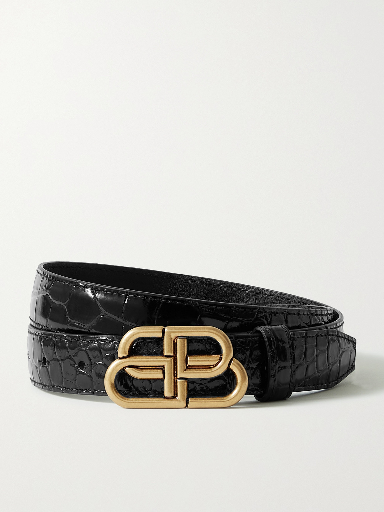 Balenciaga Bb Croc-effect Leather Waist Belt In Black