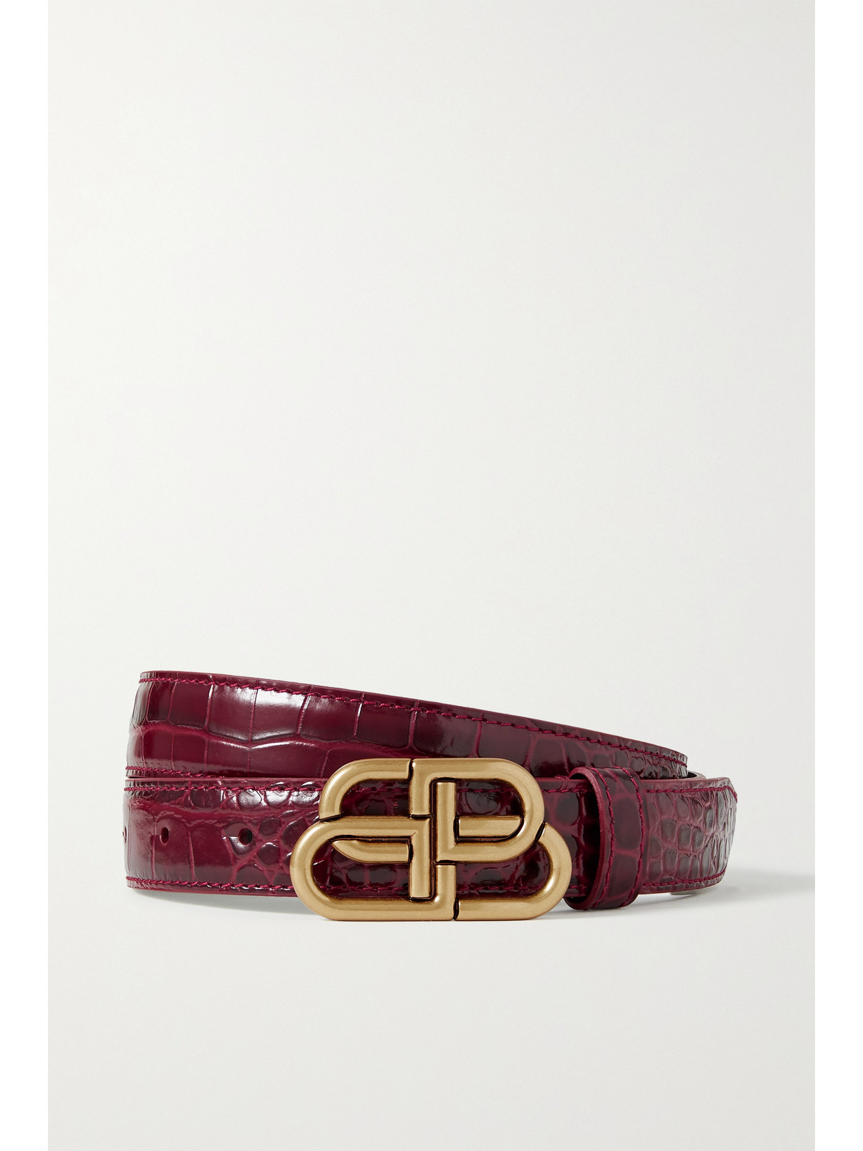 Bb Croc-effect Leather Belt In Burgundy