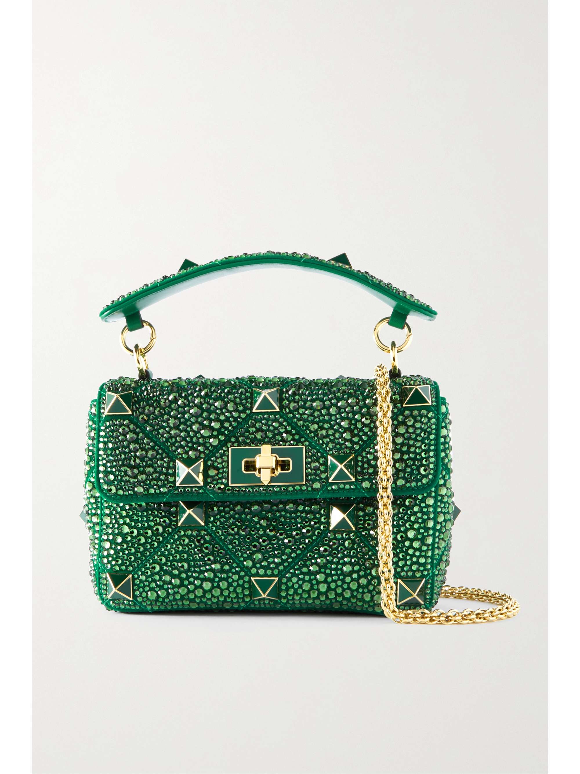 Green Valentino Garavani Roman Stud medium crystalembellished quilted