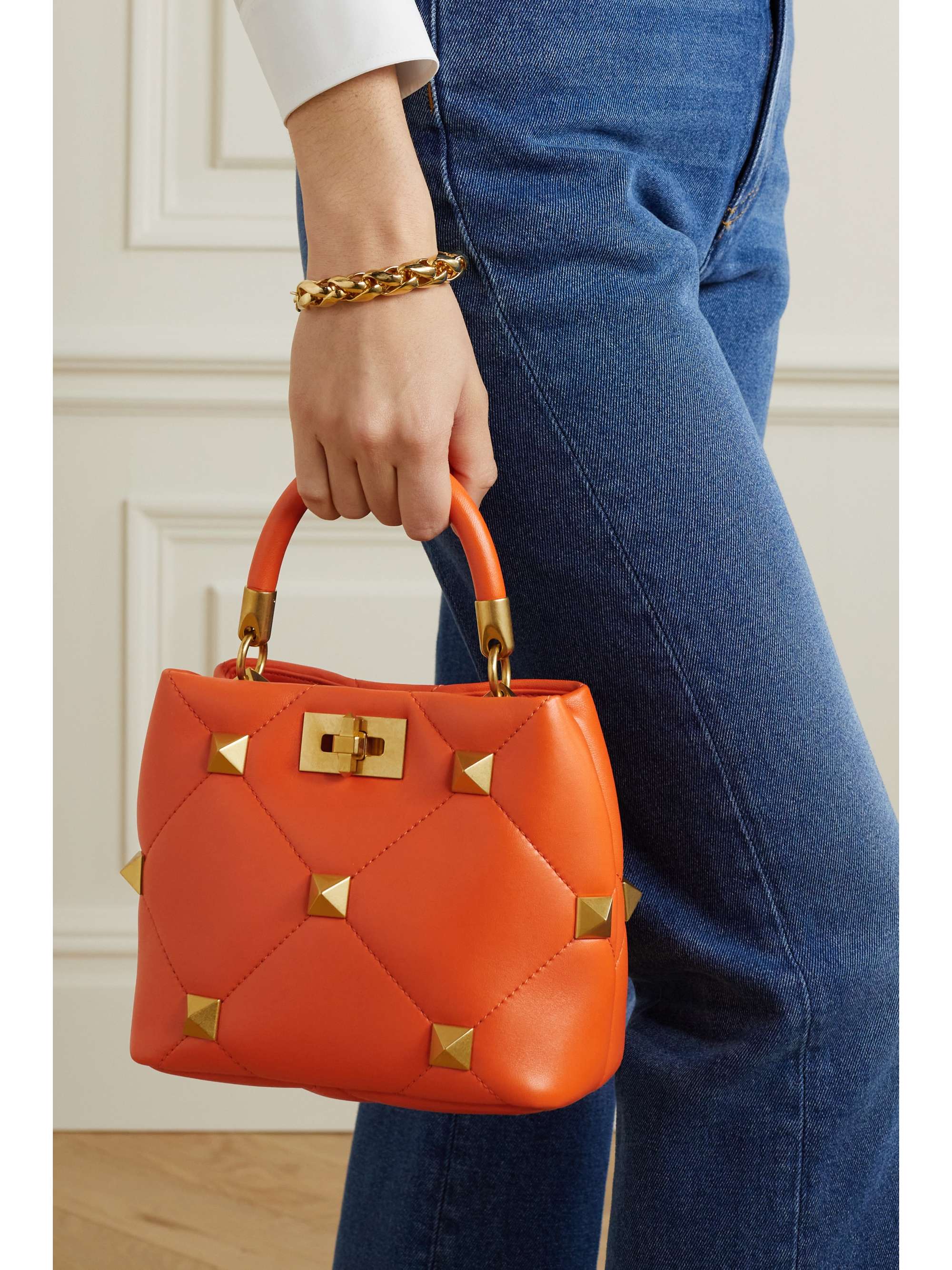 Orange Valentino Garavani Roman Stud small quilted leather shoulder bag ...