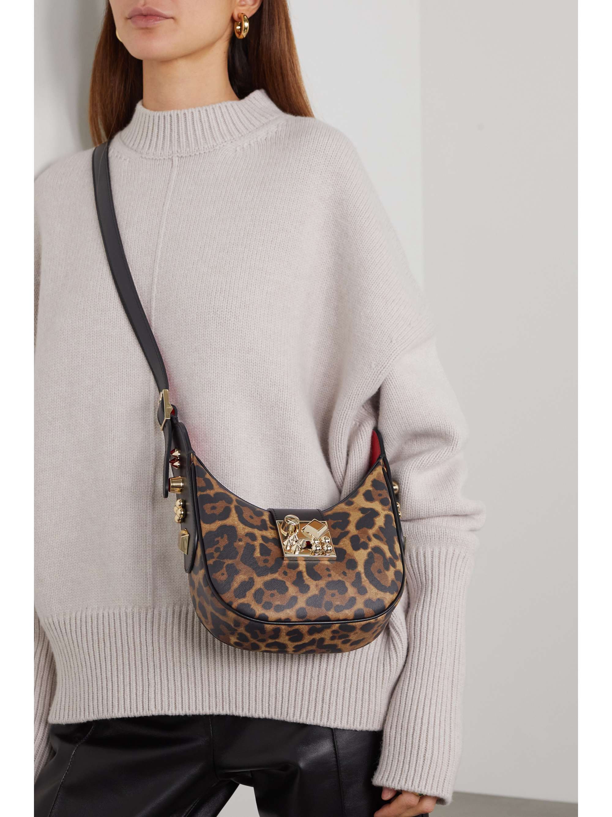 CHRISTIAN LOUBOUTIN Carasky small embellished leopard-print leather shoulder bag