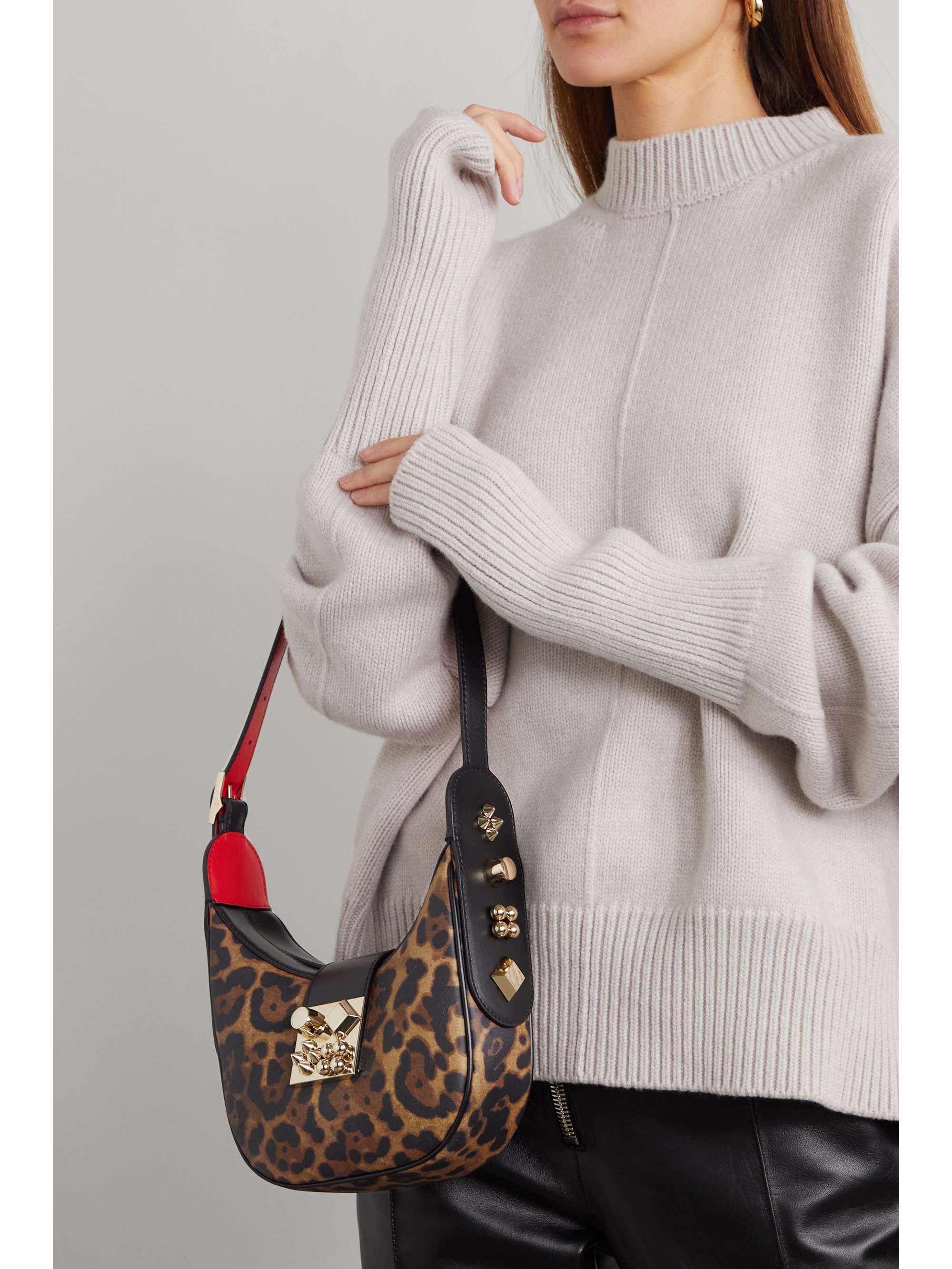 CHRISTIAN LOUBOUTIN Carasky small embellished leopard-print leather shoulder bag