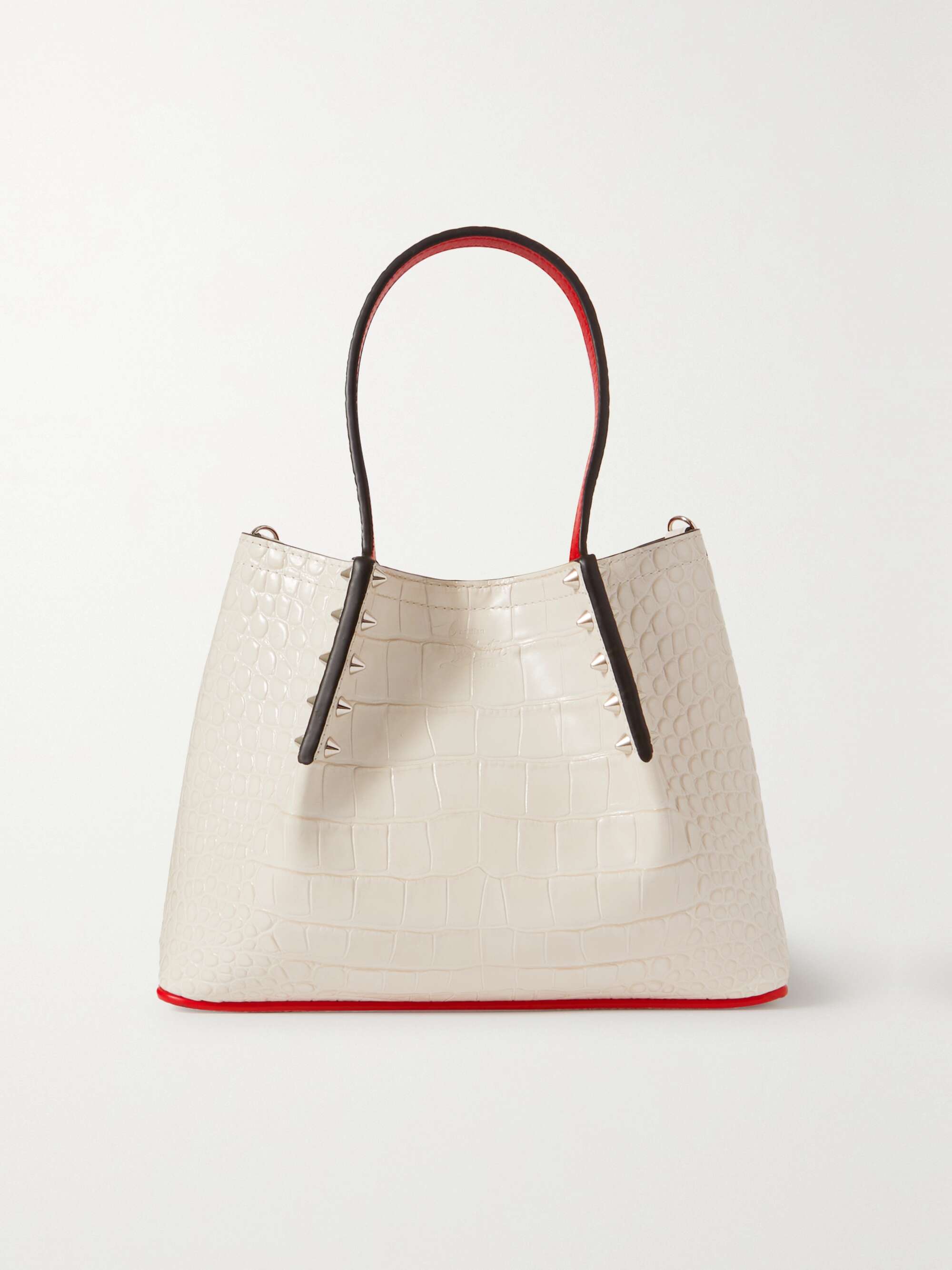 CHRISTIAN LOUBOUTIN Cabarock mini spiked croc-effect glossed-leather tote