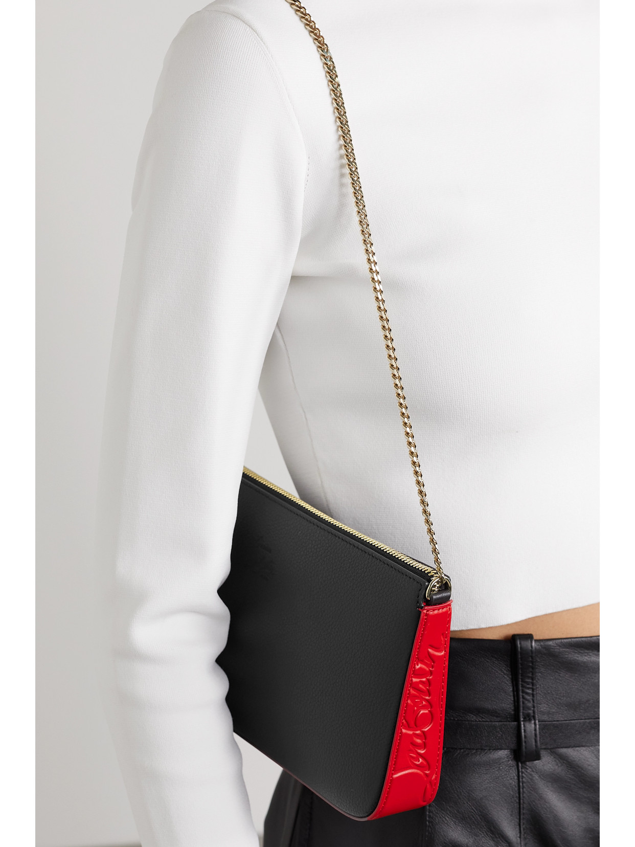 Shop Christian Louboutin Loubila Rubber-trimmed Textured-leather Shoulder Bag In Black