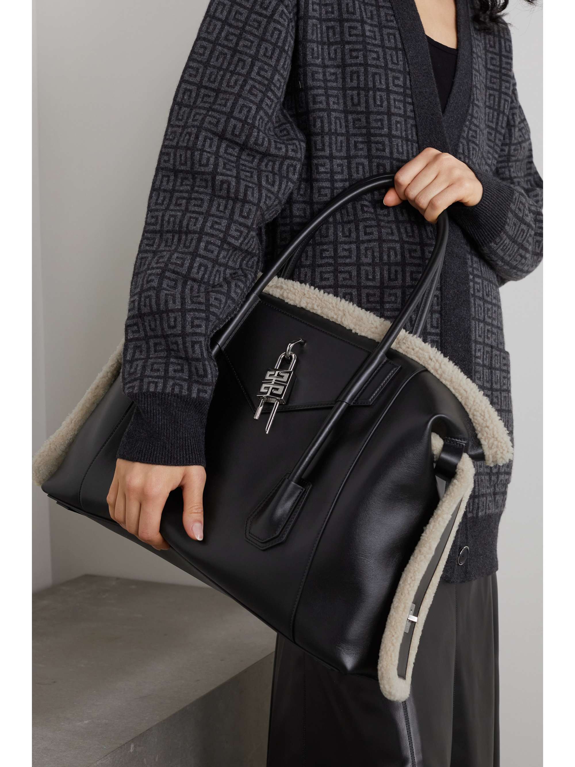 GIVENCHY Antigona Soft medium shearling-trimmed leather tote