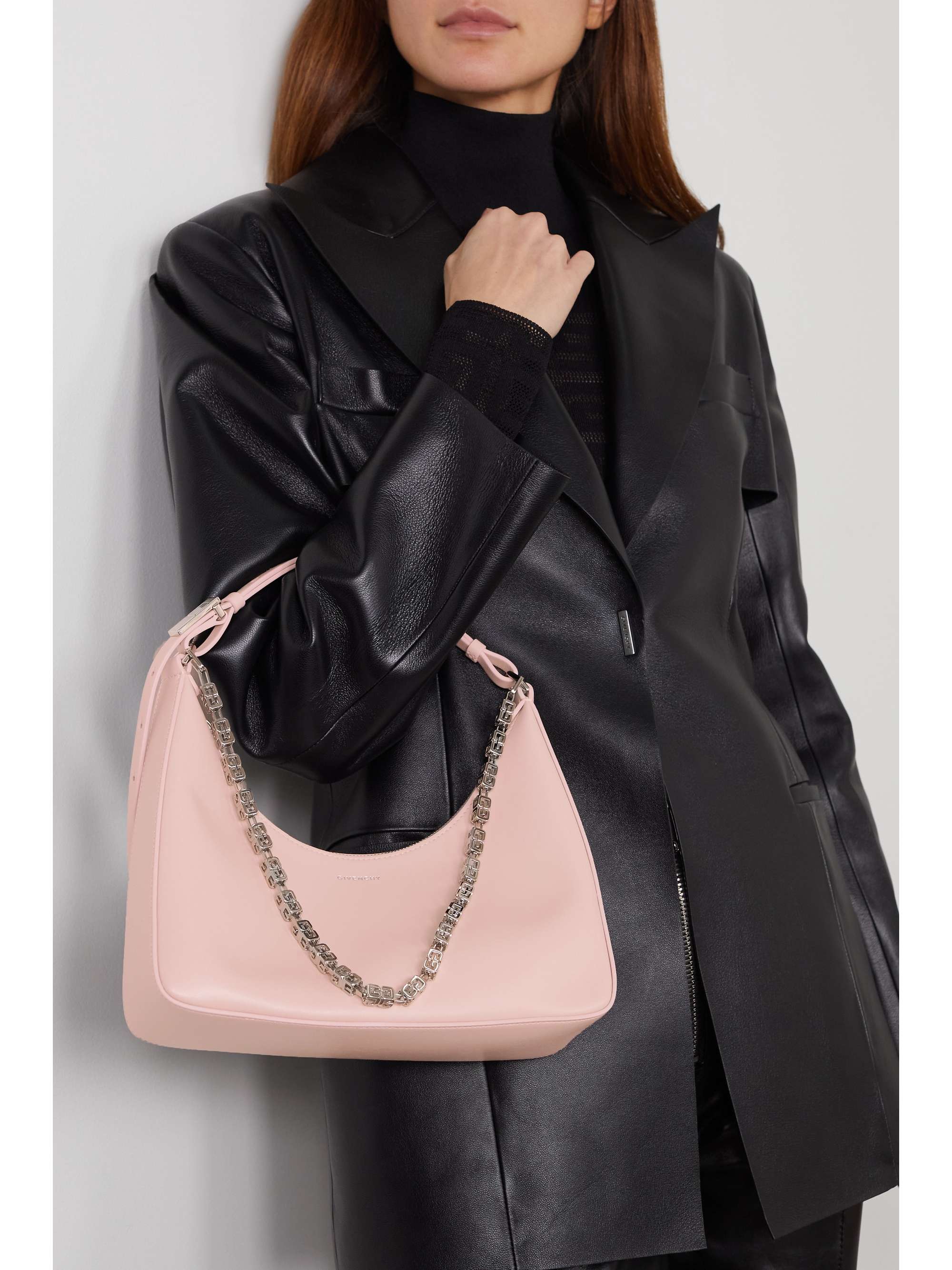 Small chain-embellished leather shoulder bag