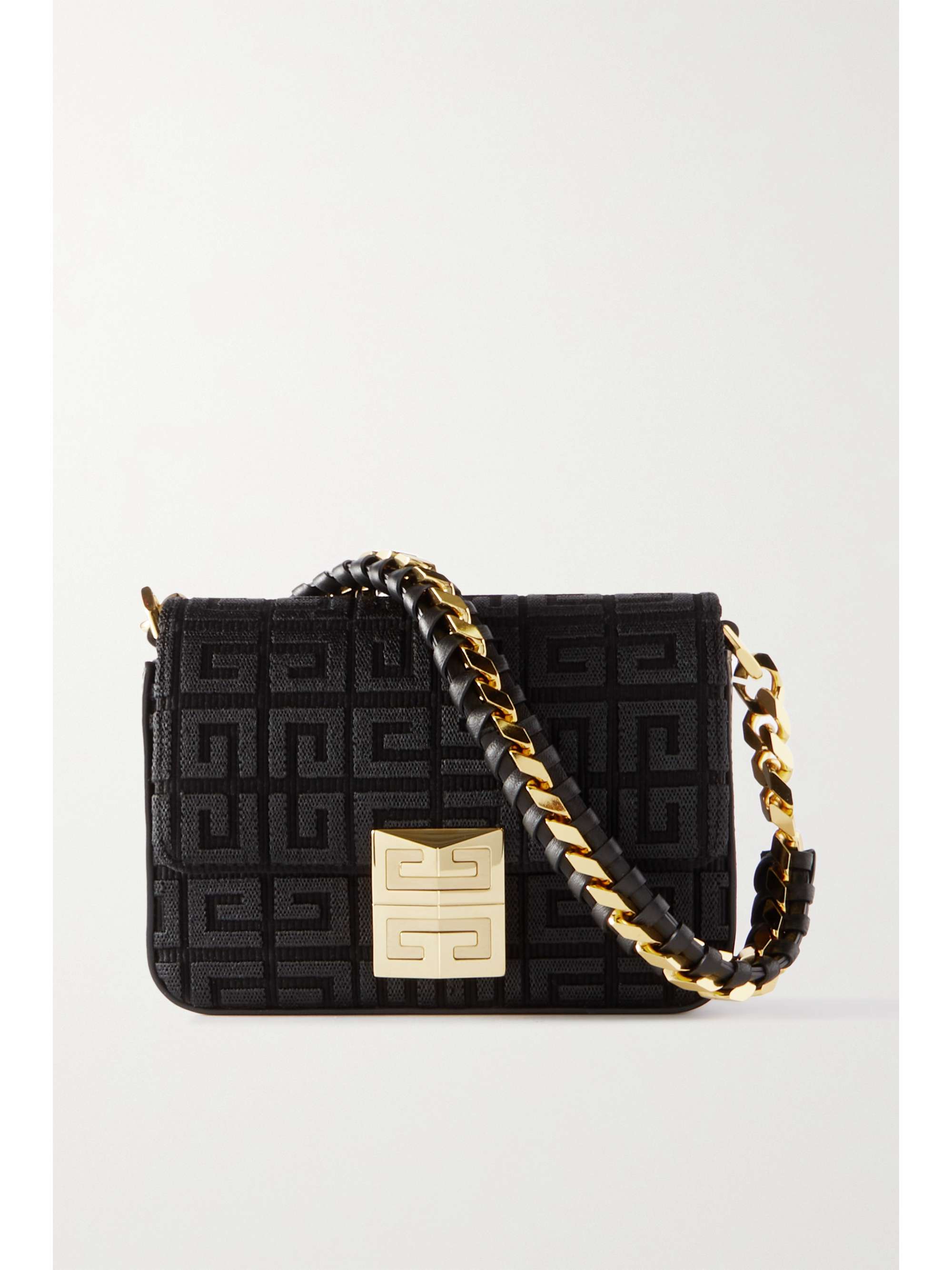 GIVENCHY 4G small embroidered canvas-paneled leather shoulder bag | NET ...