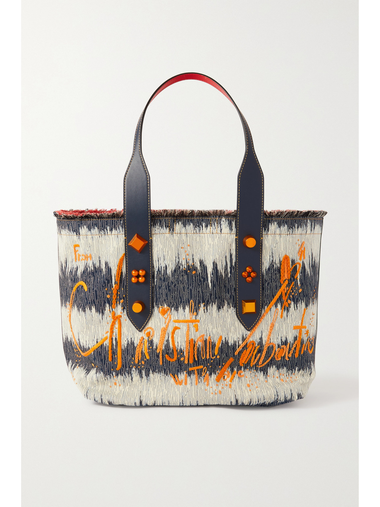 CHRISTIAN LOUBOUTIN FRANGIBUS MEDIUM LEATHER-TRIMMED EMBROIDERED CANVAS TOTE