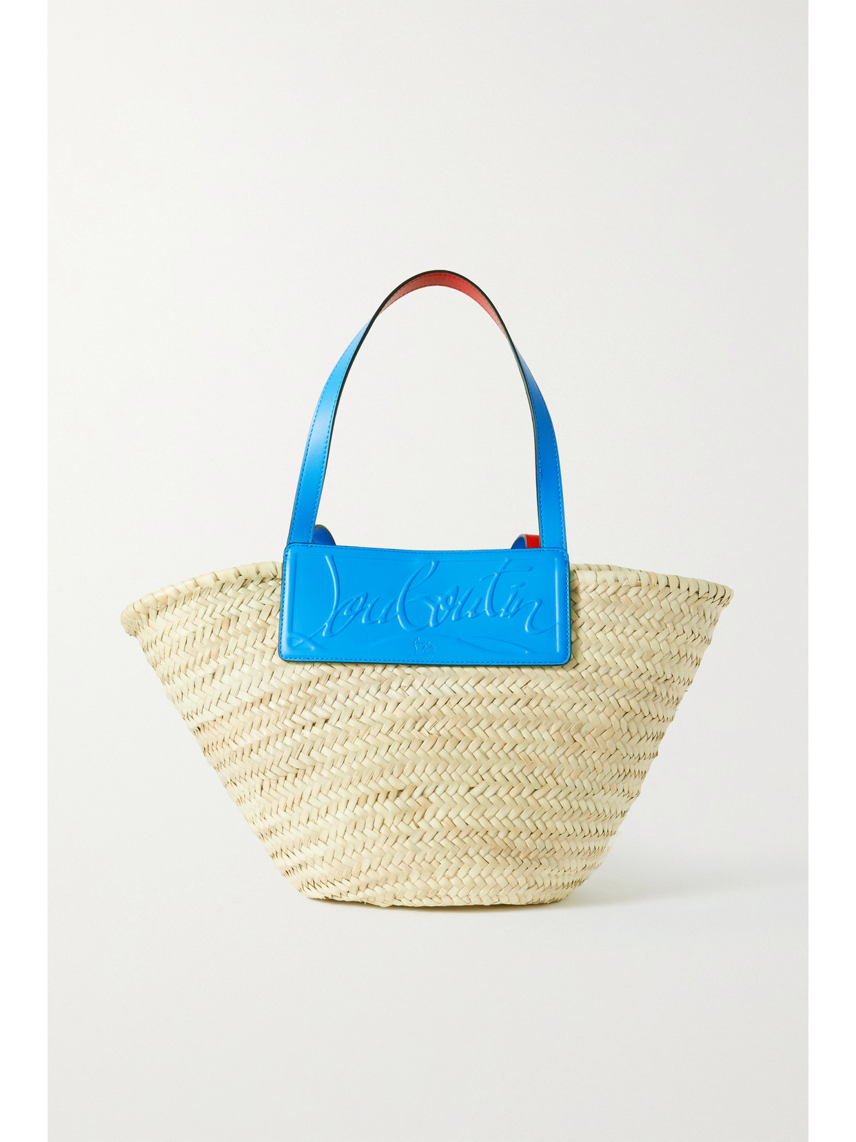 CHRISTIAN LOUBOUTIN LOUBISHORE WOVEN STRAW AND EMBOSSED LEATHER TOTE