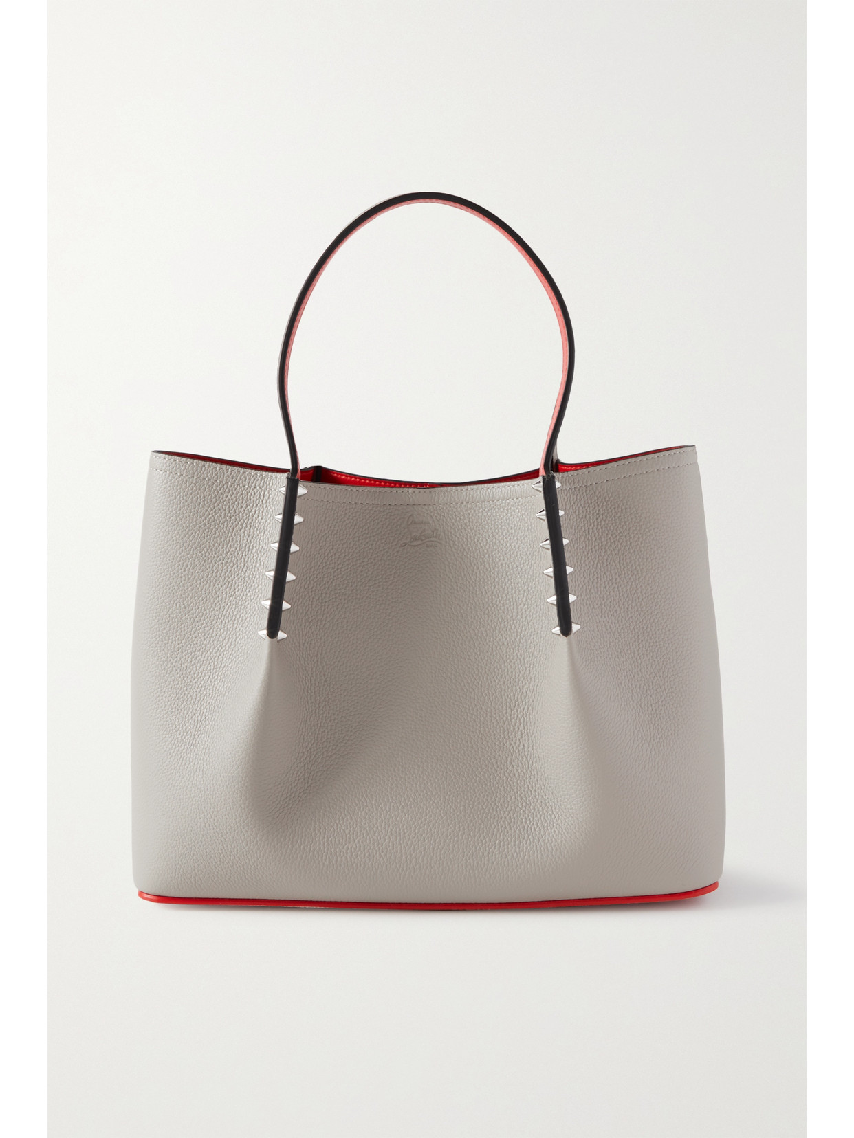 Christian Louboutin Cabarock Small Spiked Textured-leather Tote In Neutrals