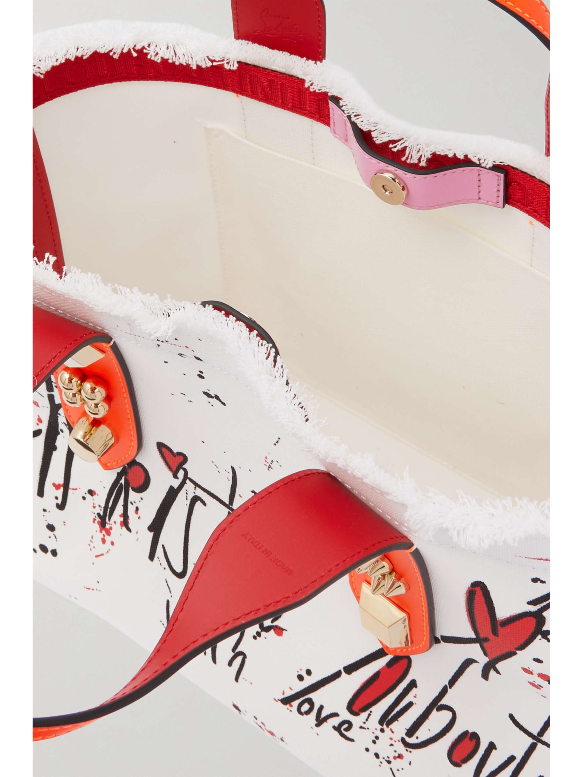 CHRISTIAN LOUBOUTIN Frangibus small leather-trimmed frayed printed canvas tote