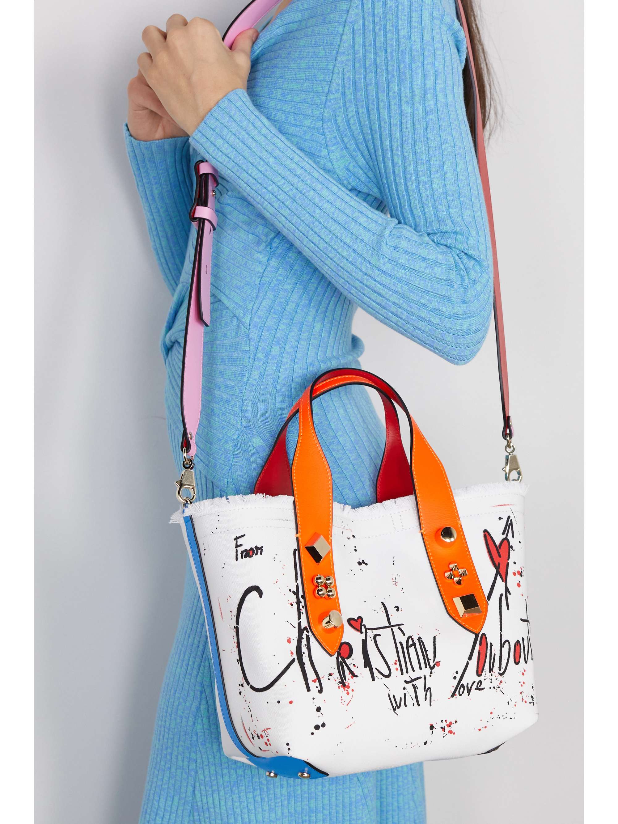 CHRISTIAN LOUBOUTIN Frangibus small leather-trimmed frayed printed canvas tote