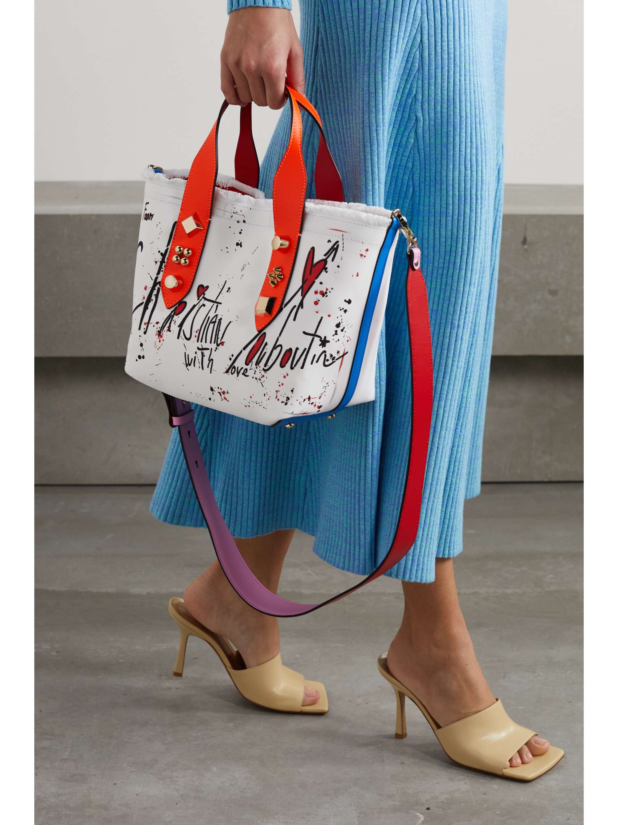 CHRISTIAN LOUBOUTIN Frangibus small leather-trimmed frayed printed canvas tote