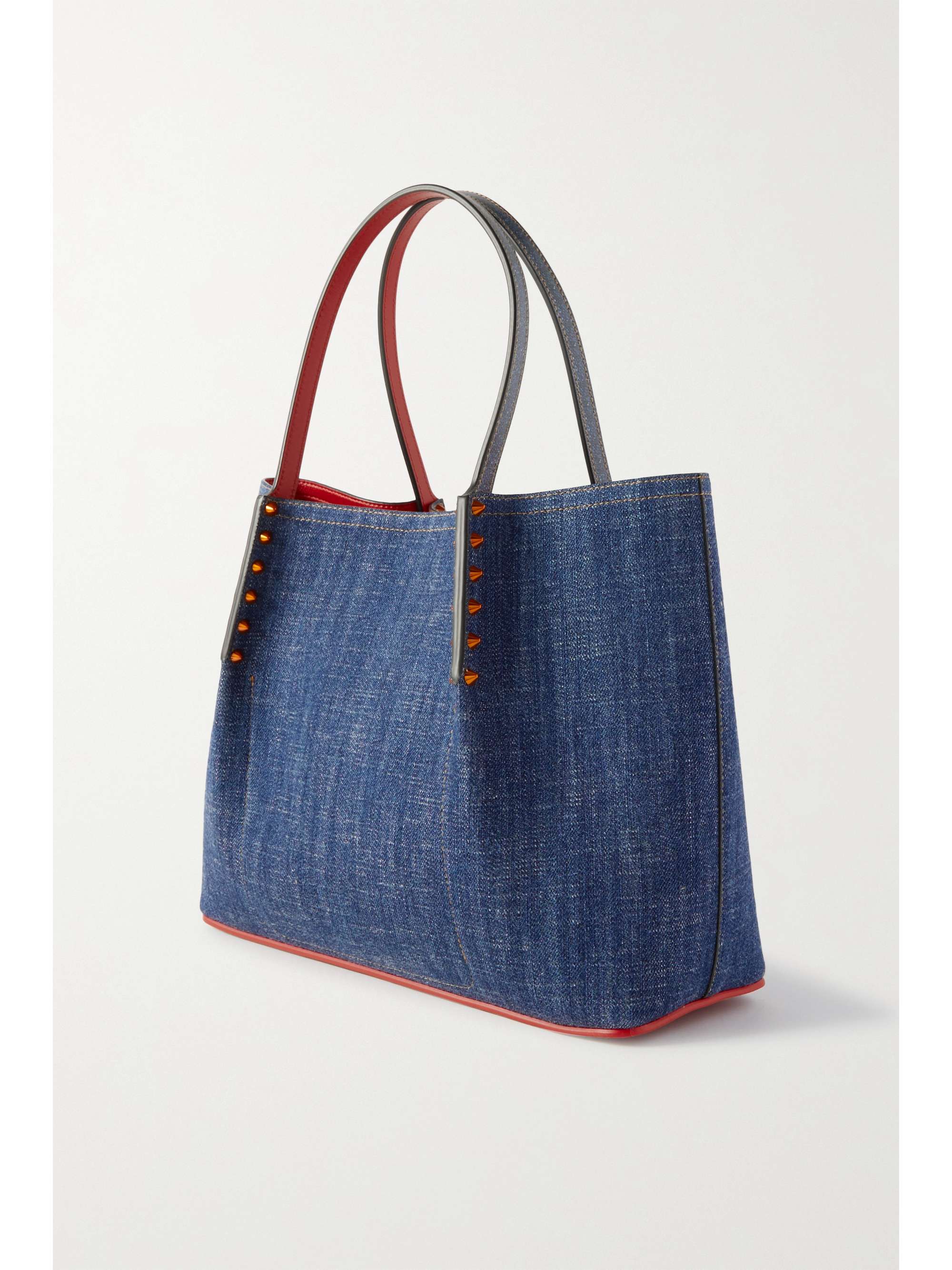 CHRISTIAN LOUBOUTIN Cabarock small spiked denim and leather tote | NET ...