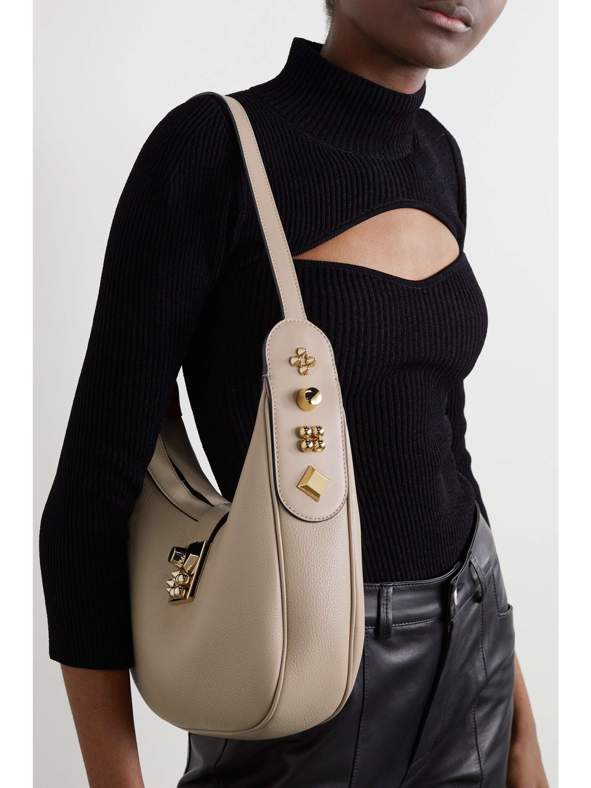 CHRISTIAN LOUBOUTIN Carasky medium embellished textured-leather shoulder bag