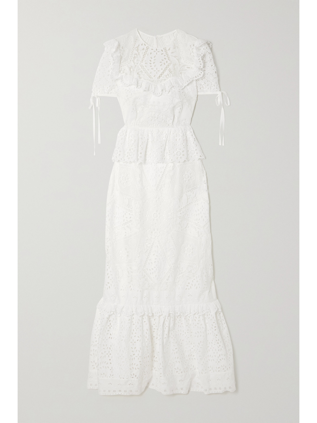 Erdem Alda Ruffled Lace-trimmed Broderie Anglaise Cotton-blend Gown - White