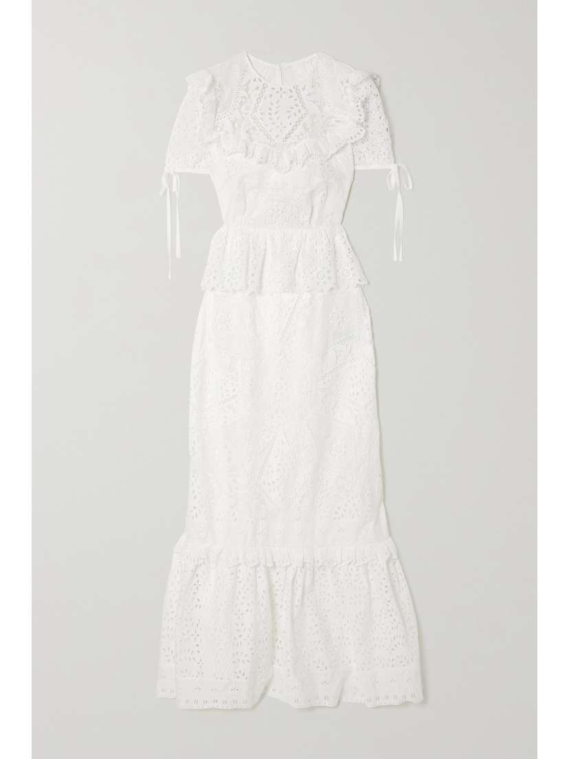 Erdem Alda Ruffled Lace-trimmed Broderie Anglaise Cotton-blend Gown - UK 20