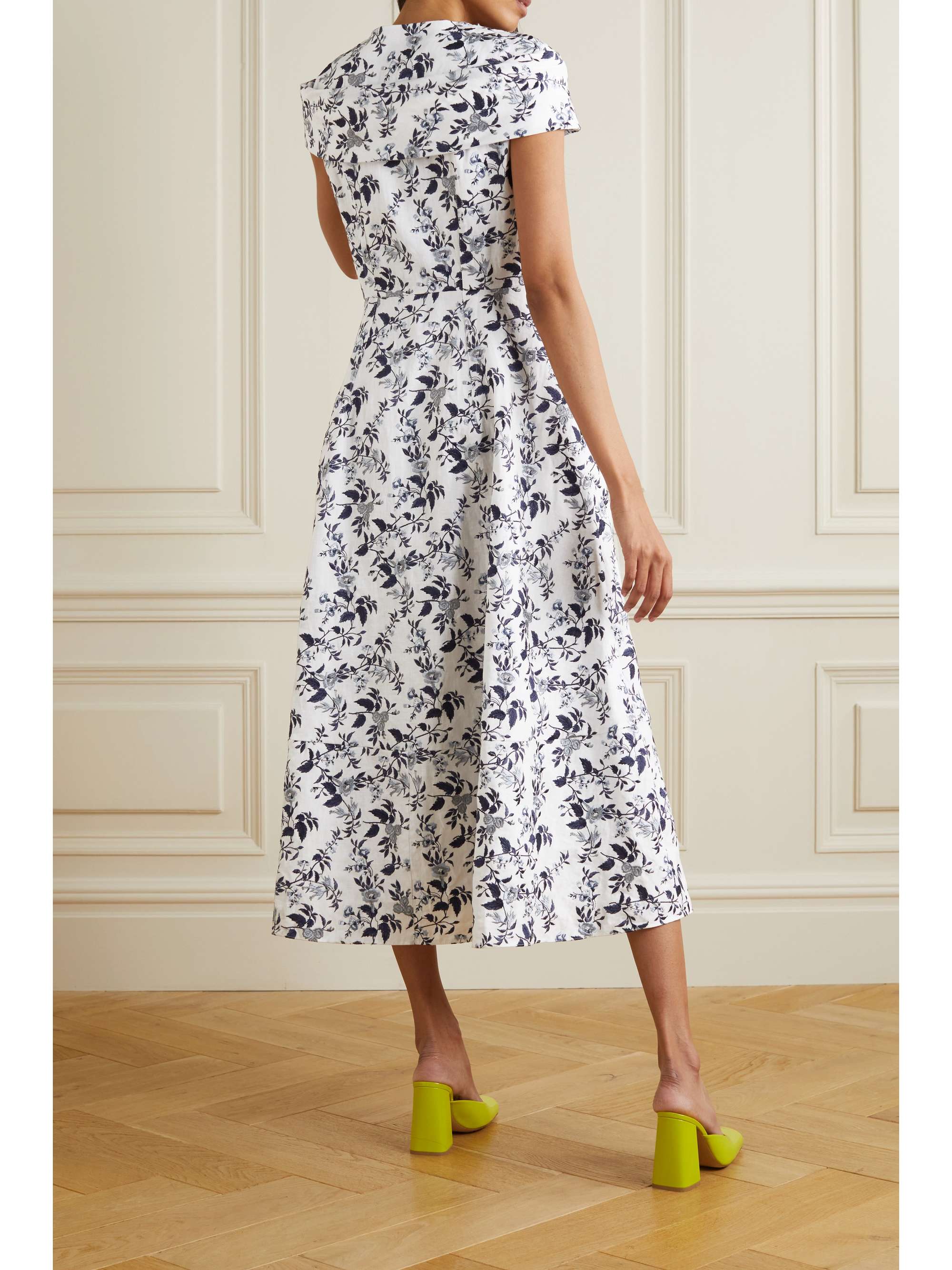 White Clarisia embroidered linen-voile midi dress | ERDEM | NET-A-PORTER