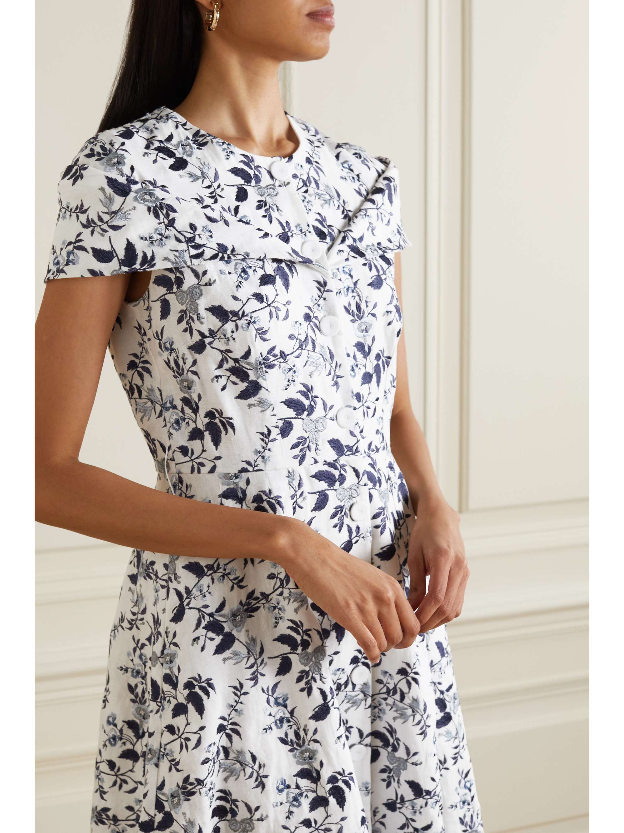 ERDEM Clarisia embroidered linen-voile midi dress