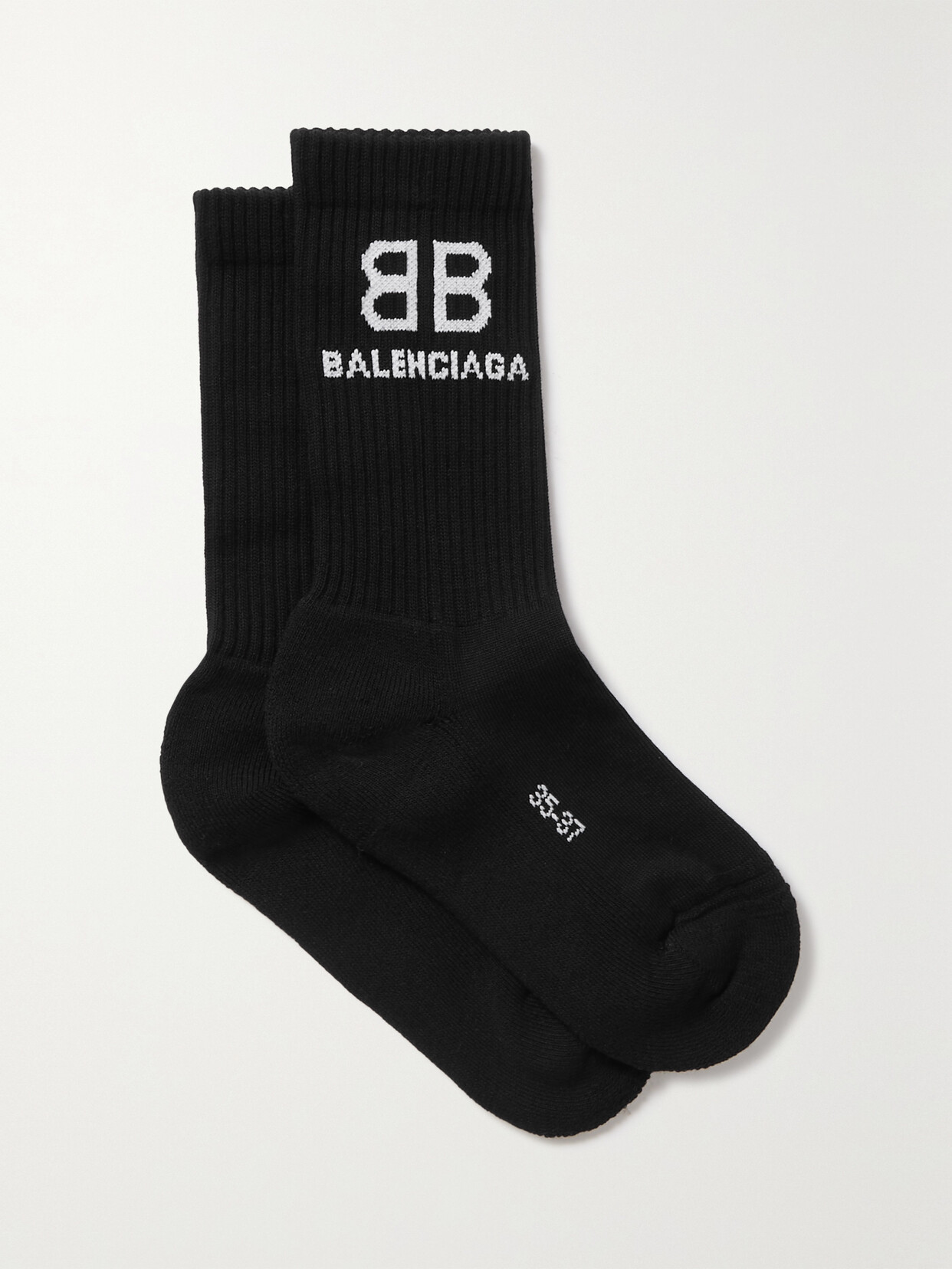 Balenciaga Tennis Intarsia Ribbed Cotton-blend Socks In Black